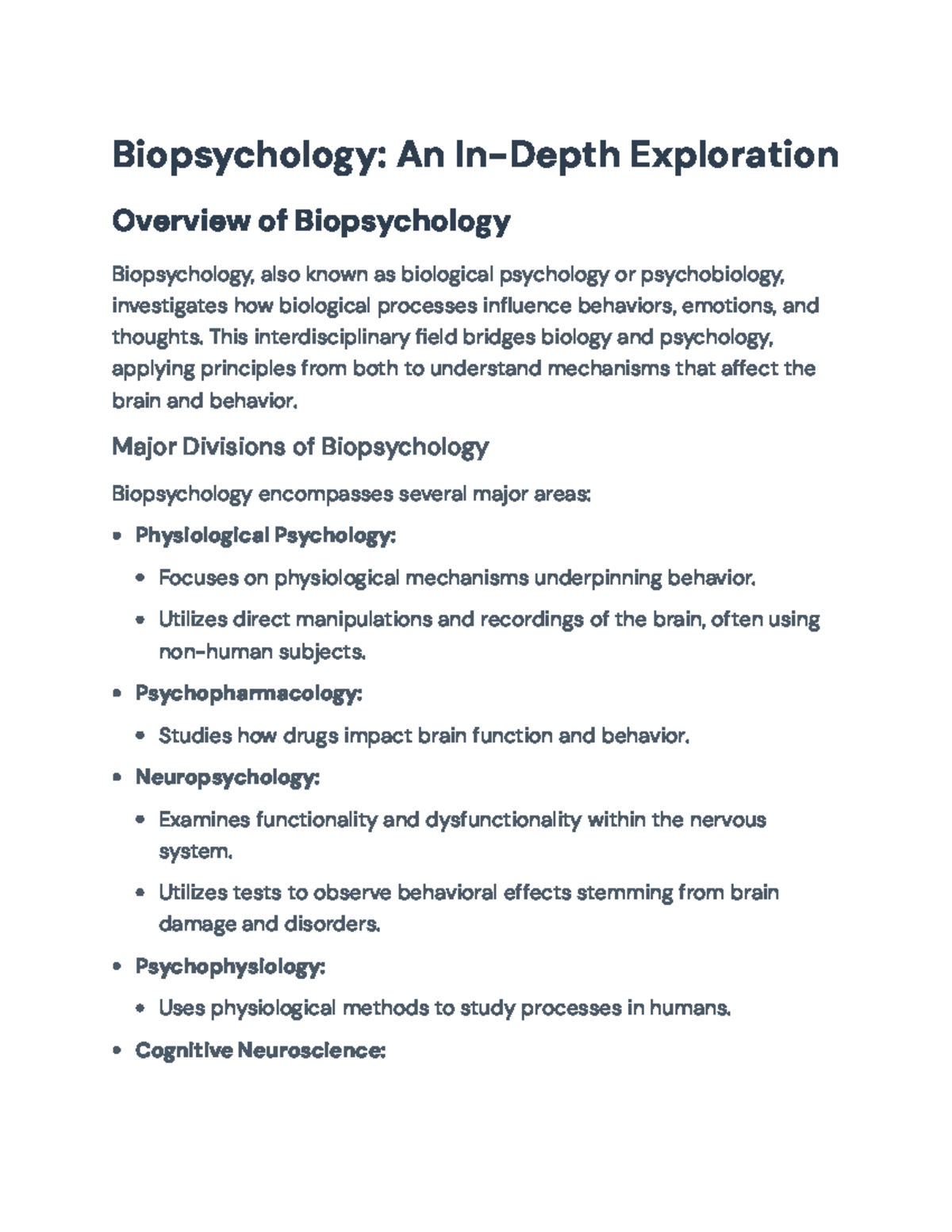 Biopsychology 101: Key Concepts and Overview of the Discipline - Studocu