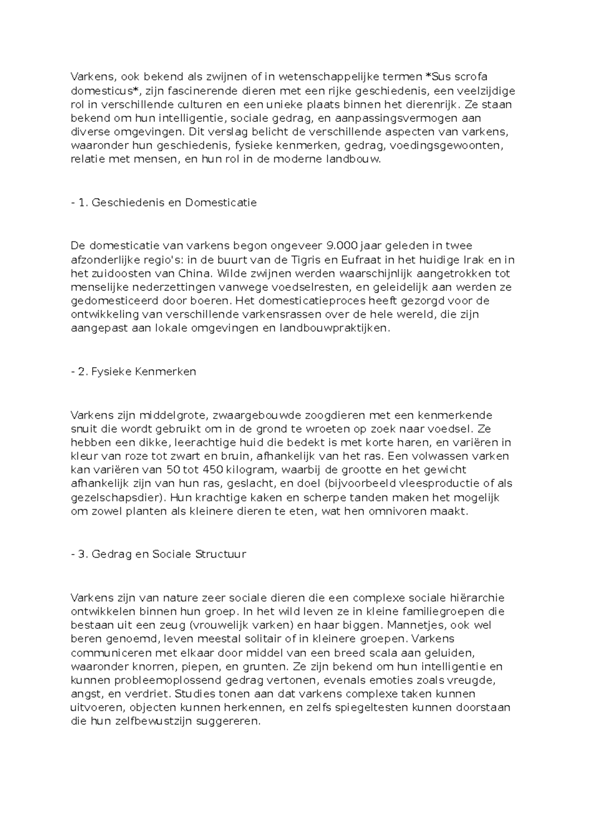 Verslag over Varkens: Geschiedenis, Gedrag en Landbouw (ZOO101 ...