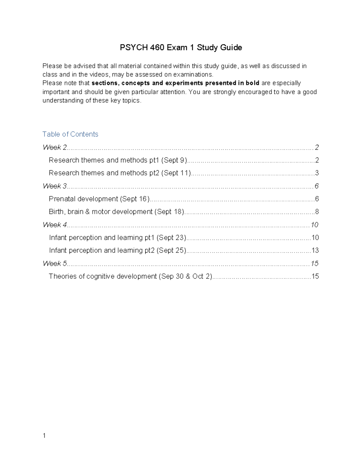 PSYCH 460 Exam 1 Study Guide: Essential Concepts and Themes - Studocu