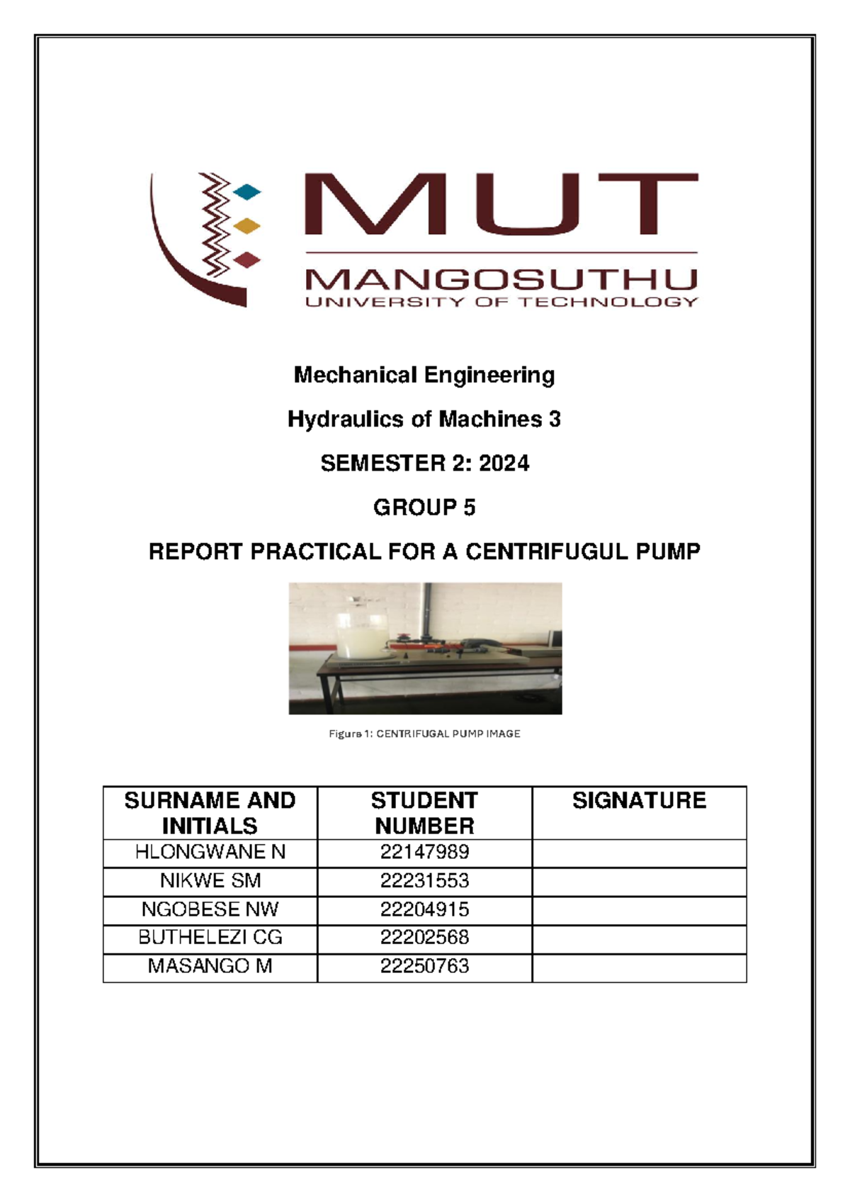 Centrifugal Pump Practical Report - MECH 3 - Group 5 (Final Exam) - Studocu