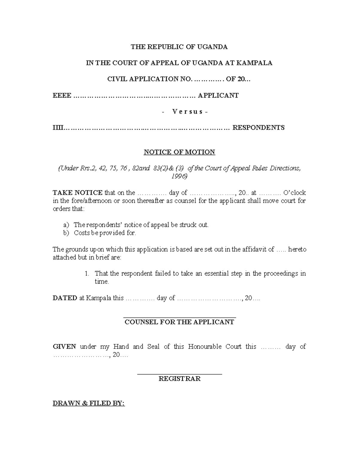 Civil Application No. ...: Notice of Motion to Strike Out Appeal - Studocu