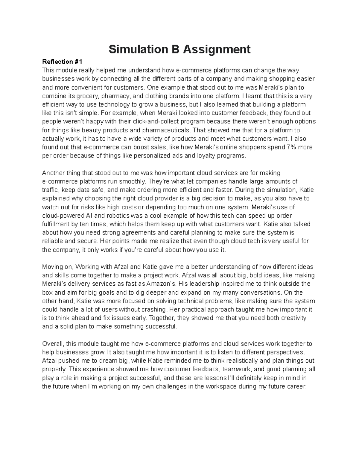 Simulation B reflection for ITM 100 very nice - Simulation B Assignment ...
