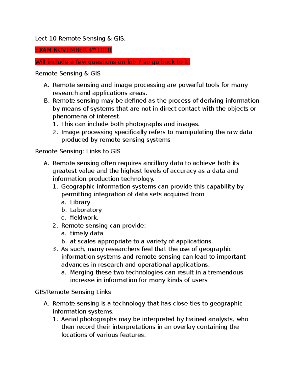 Remote Sensing & GIS (Course Code): Key Concepts for Exam Prep - Studocu