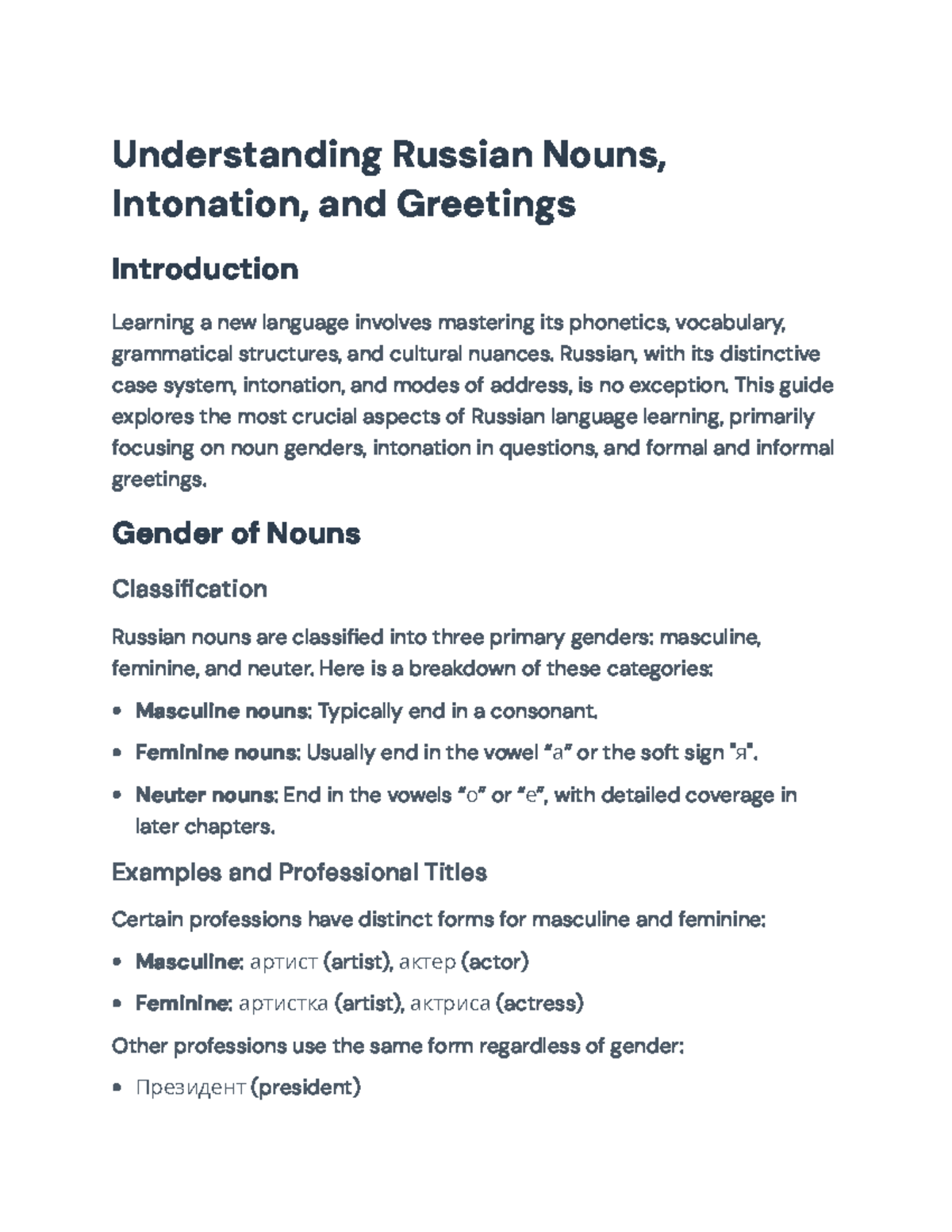 Understanding Russian Nouns, Intonation, and Greetings: A Guide ...