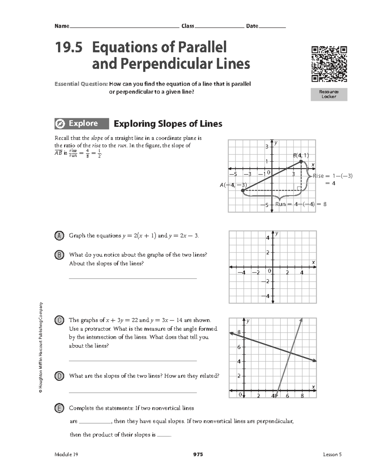 Module 19 Lesson 5: Equations of Parallel and Perpendicular Lines - Studocu