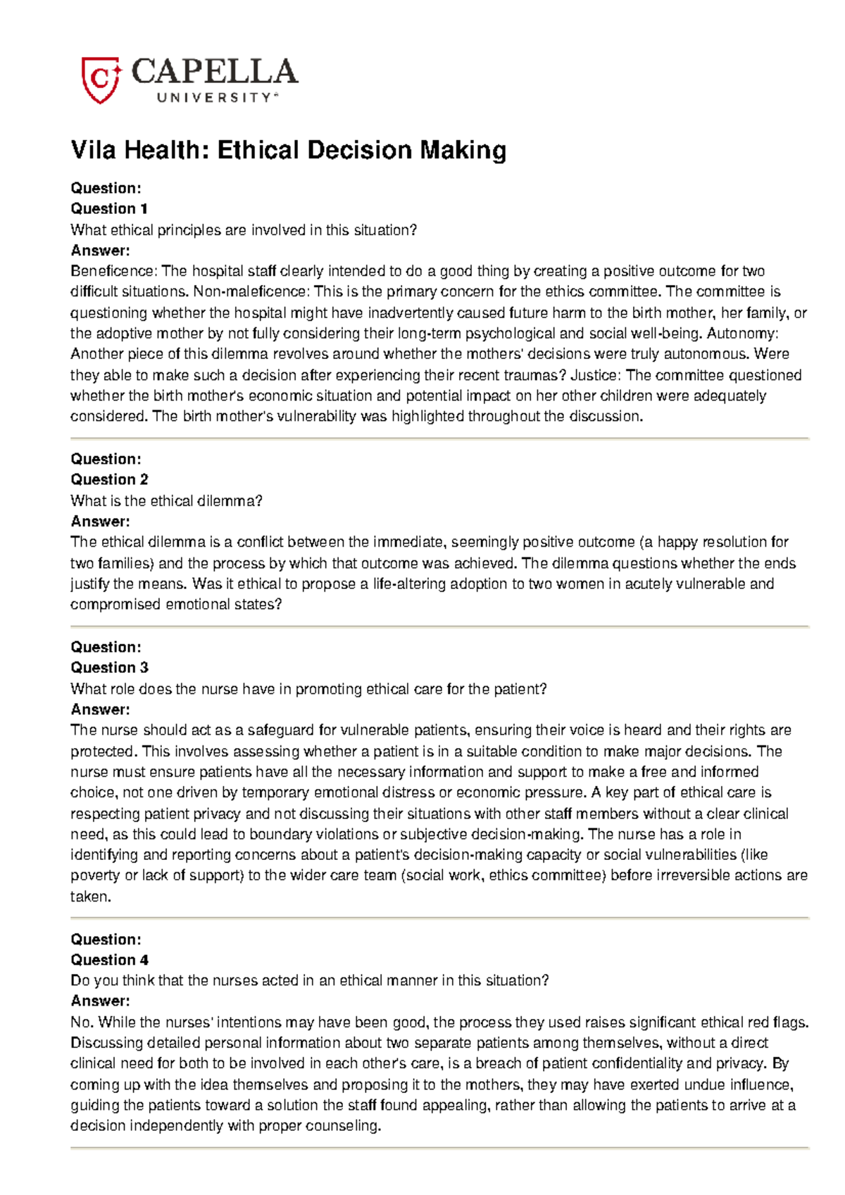 NursFPX 4050: Ethical Decision Making in Nursing Care - Studocu