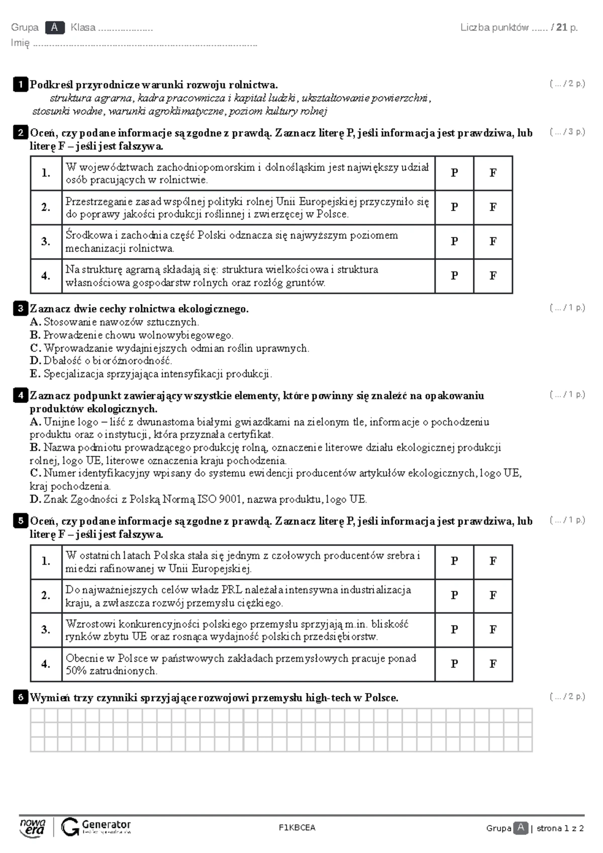 Sprawdzian Z Geografii 5 I 6 Rozdział Kl 3 Gim www.studocu.com