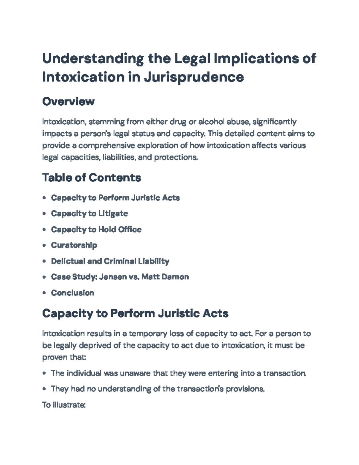 Legal Implications of Intoxication in Jurisprudence: A Study Guide ...