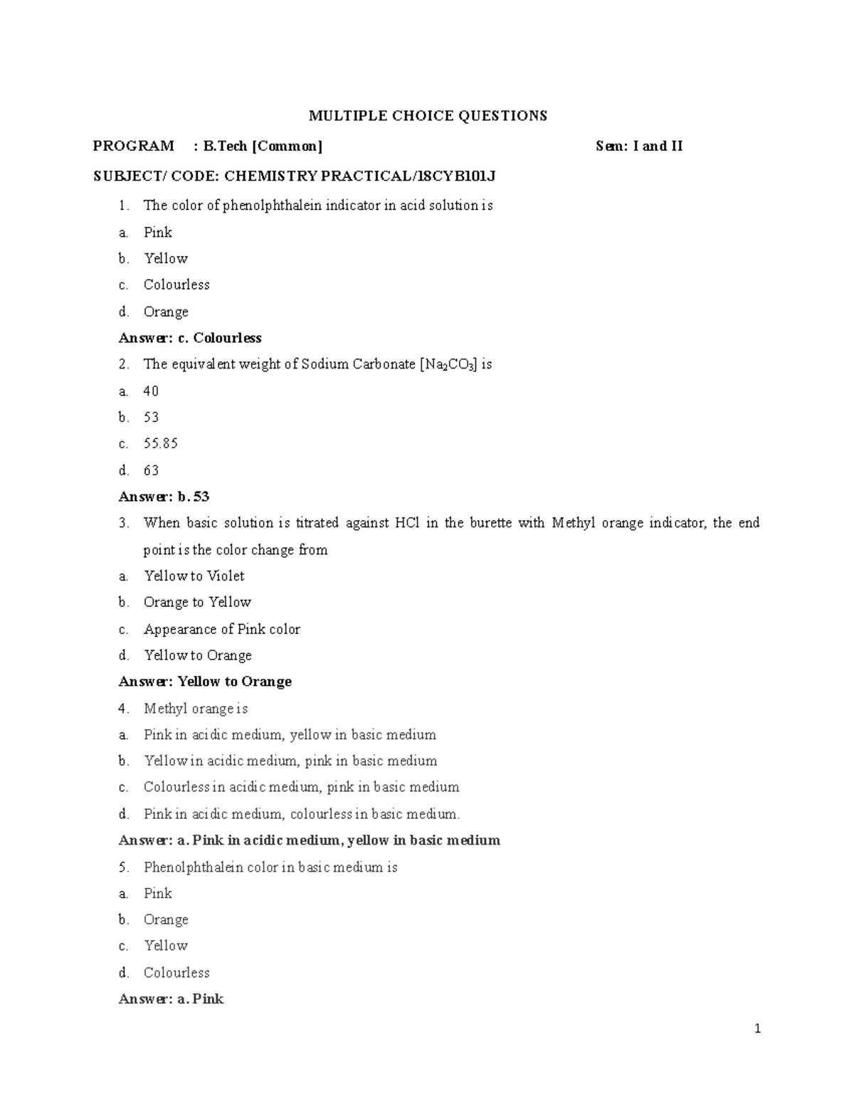 Chemistry Practical MCQs 14-1-2021 - Studocu