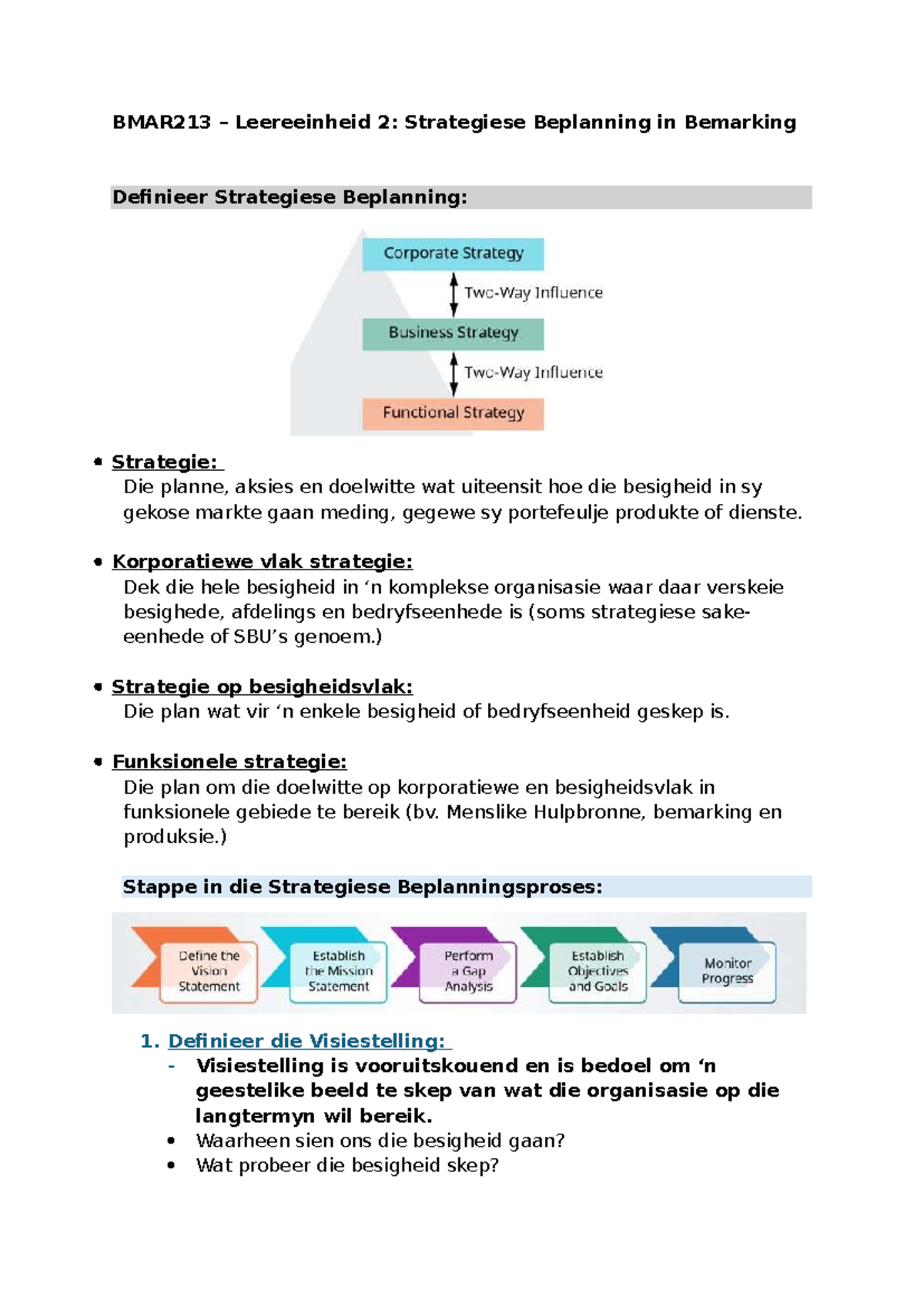 BMAR213 Leereeinheid 2: Strategiese Beplanning in Bemarking - Studocu