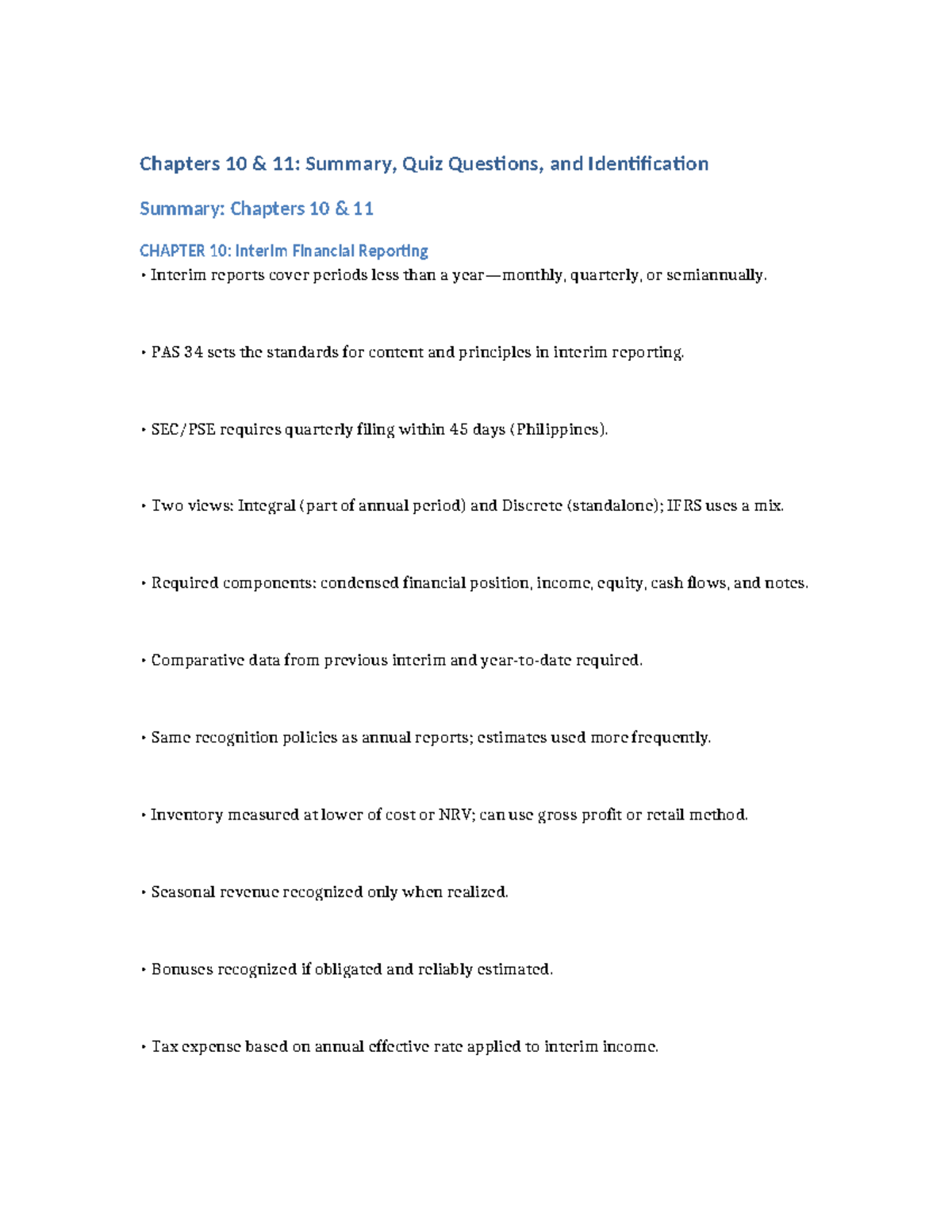 Chapters 10 & 11 Summary and Quiz - ACC 2024 Spaced Review - Studocu