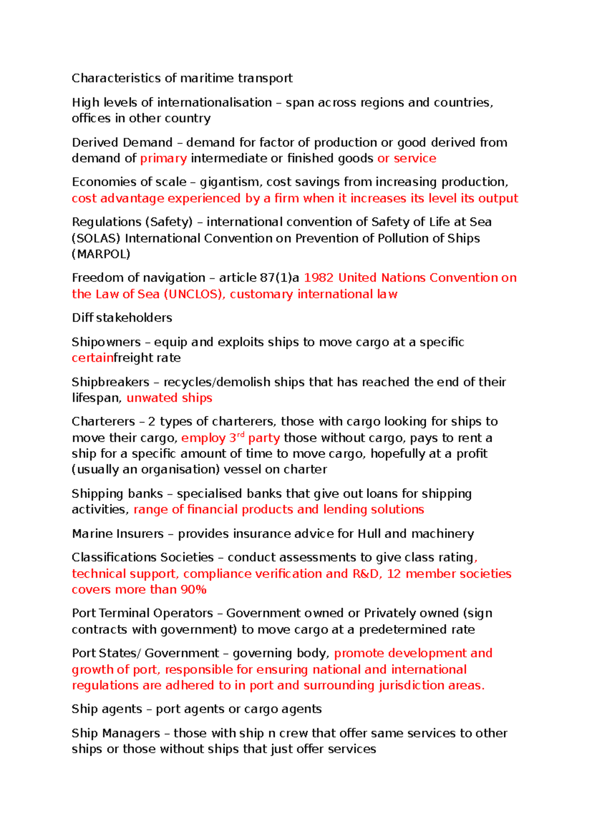 Maritime Transport Characteristics: Key Points Overview (Course Code ...