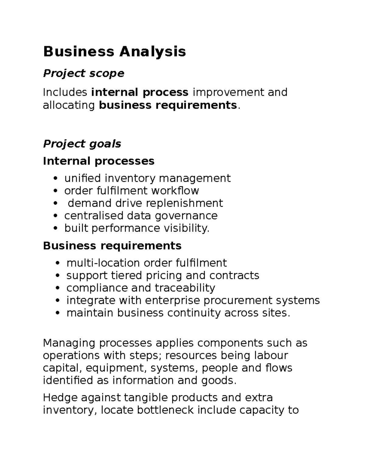 Business Analysis Project: Scope & Goals for Reliable Bolt Industries ...