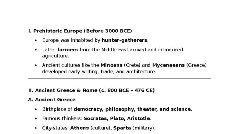 HIST 101: Overview of European History from Prehistoric to Modern Times ...