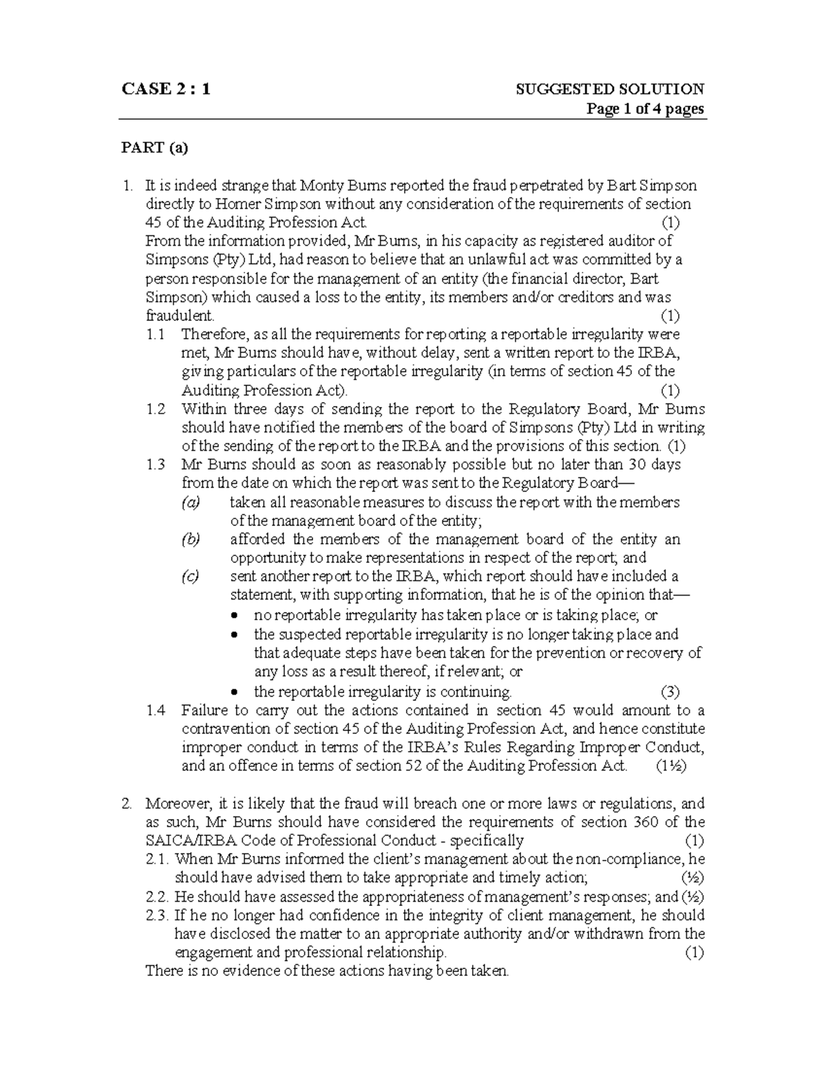 CASE 2: Suggested Solution Analysis on Auditor Conduct and Ethics - Studocu