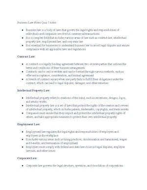 Business Law - Study Notes & Assignments - Studocu