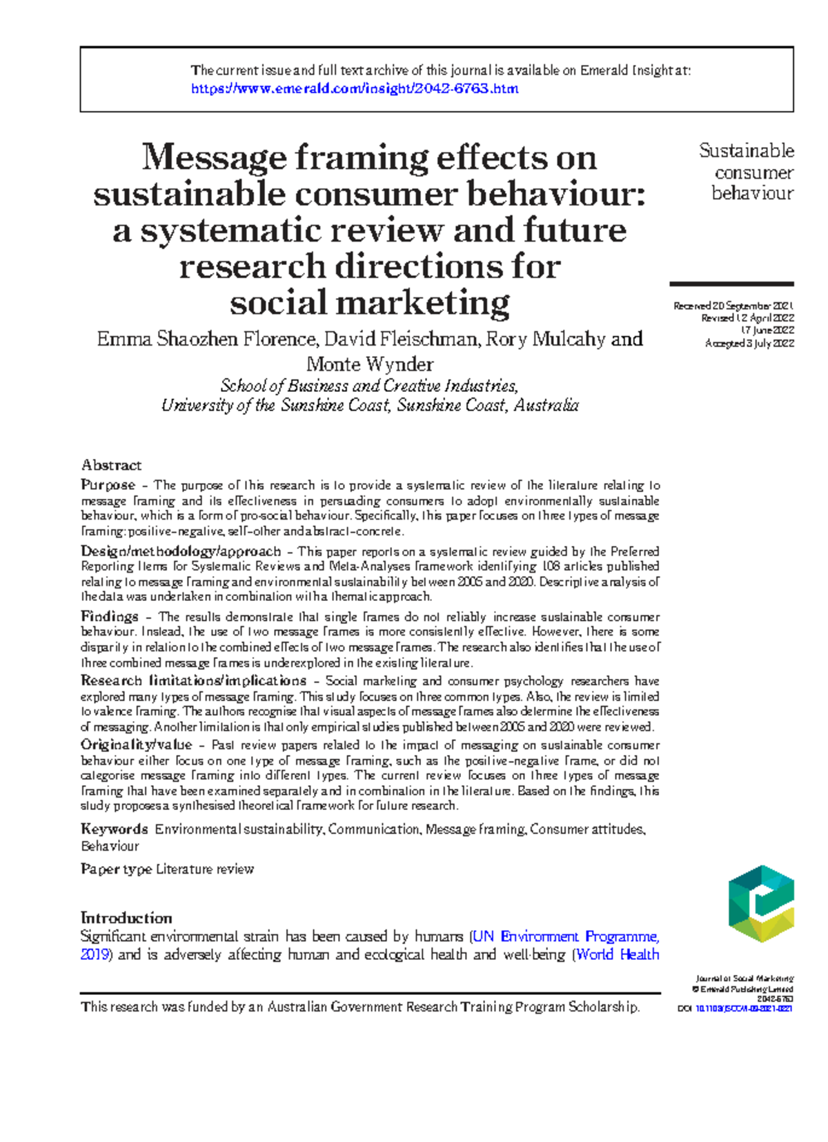 JSOCM: Message Framing Effects on Sustainable Consumer Behavior - A ...