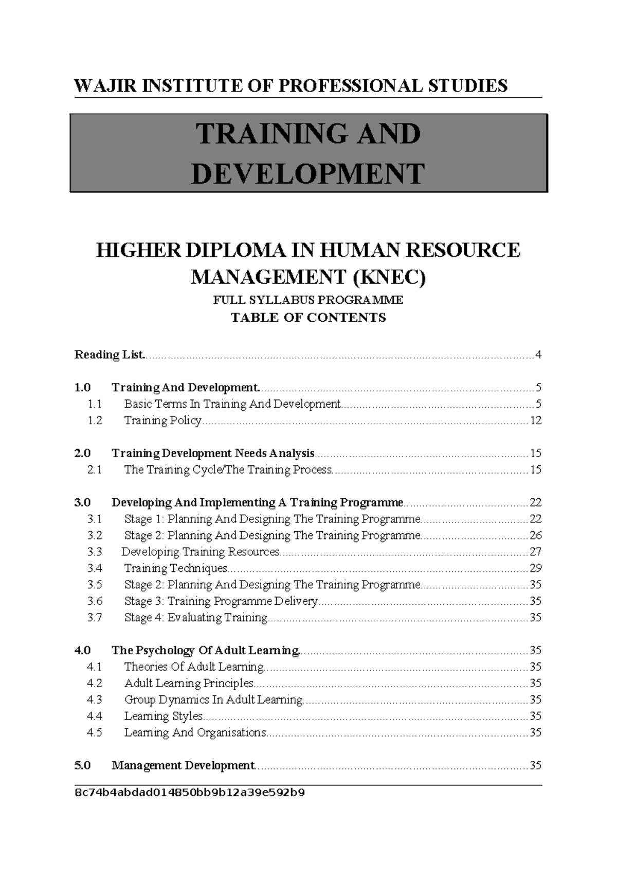 Training & Development Higher Diploma HRM (KNEC) Full Syllabus Guide ...