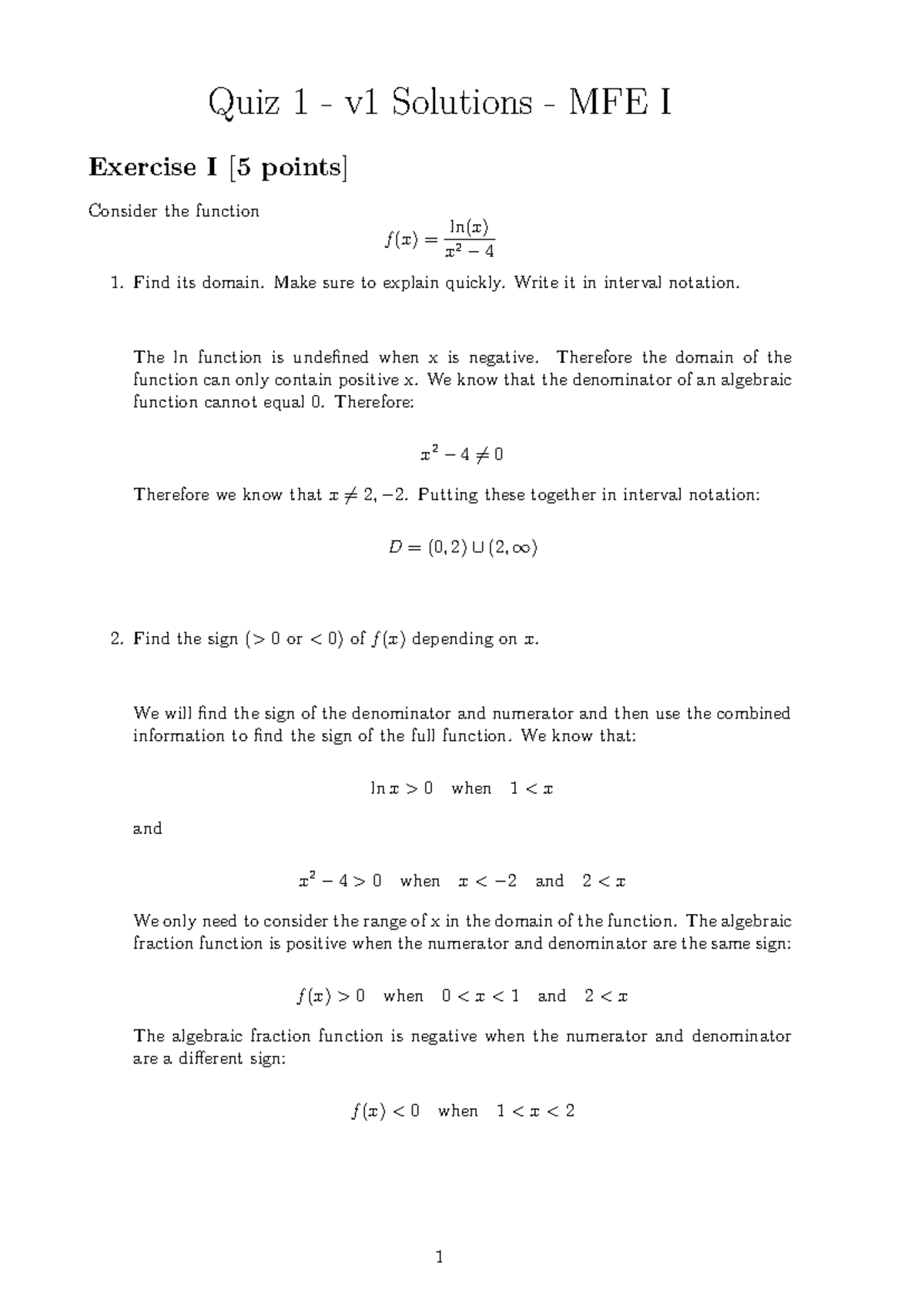 Quiz 1 - v1 Solutions for MFE I: Exercises and Answers - Studocu