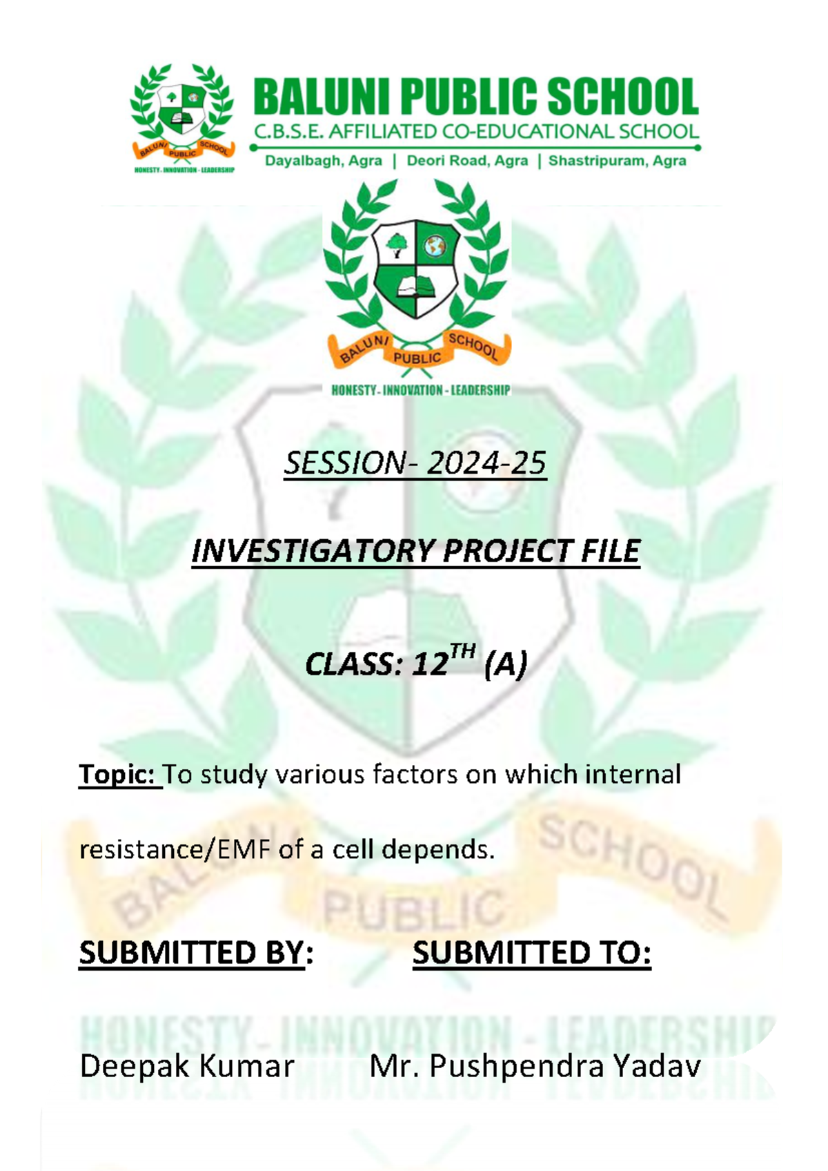 Physics Investigatory file - SESSION- 2024- INVESTIGATORY PROJECT FILE ...