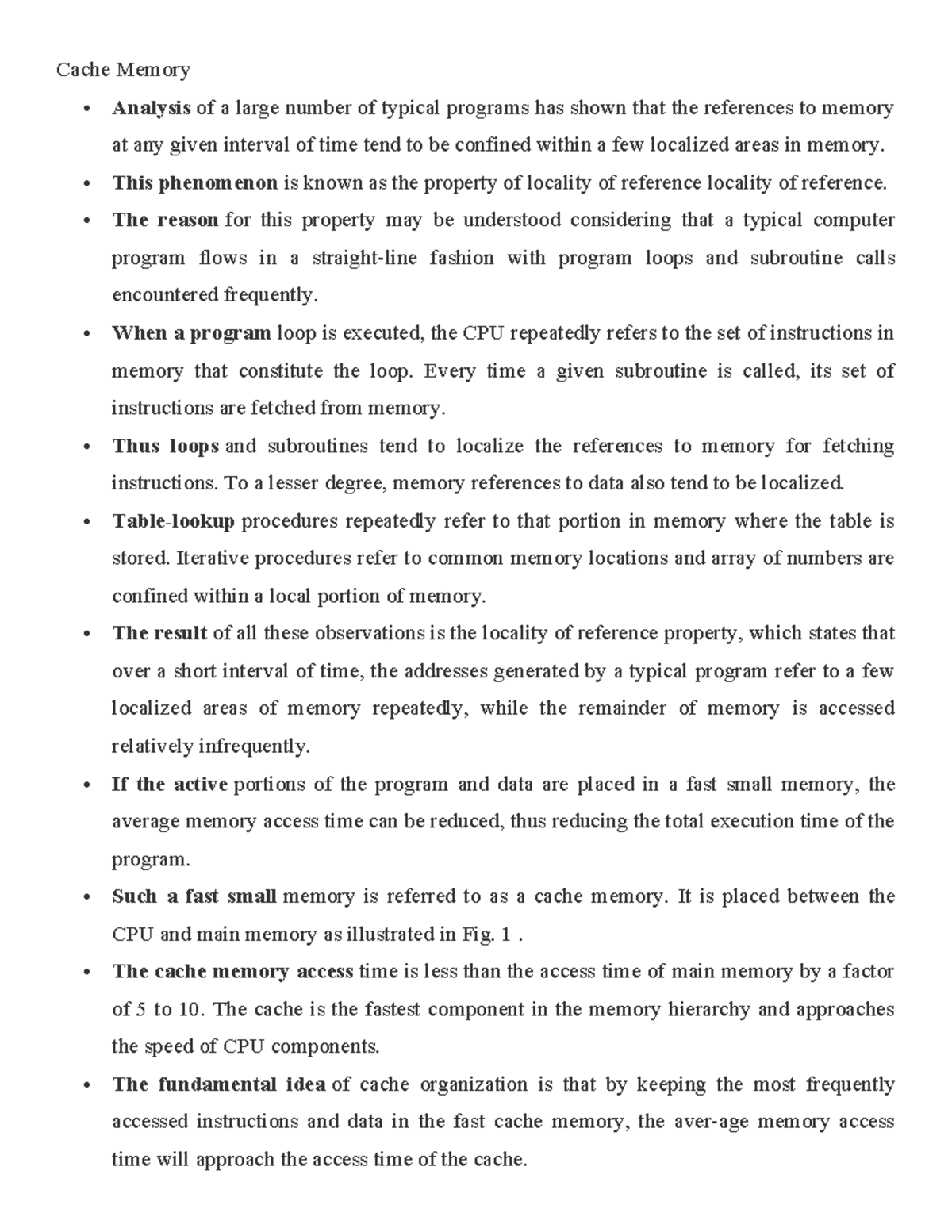 Cache Memory and Locality of Reference Analysis - COA - Studocu