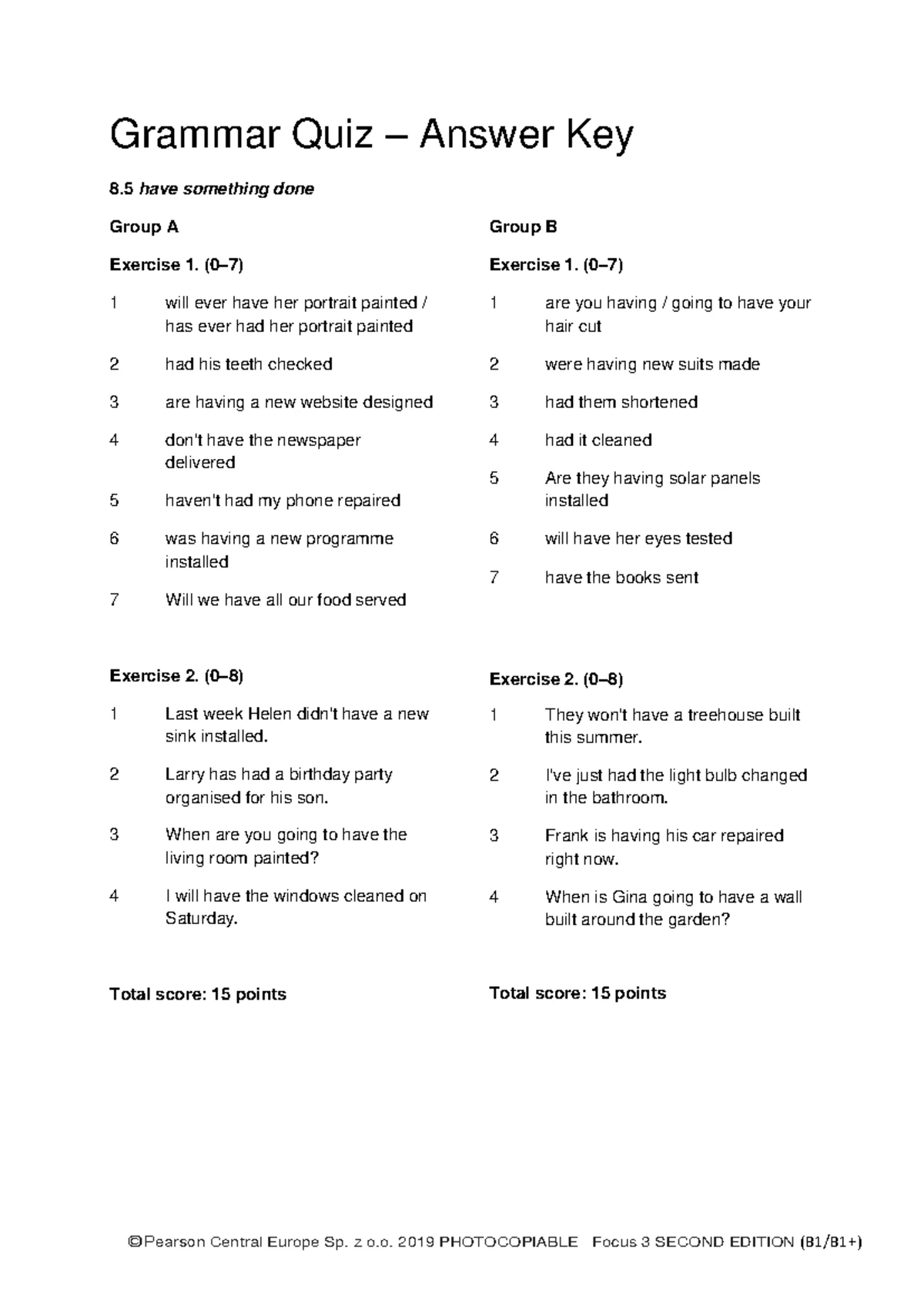 Focus 3 2E Vocabulary Quiz - Unit 8, Group A Evaluation - Studocu