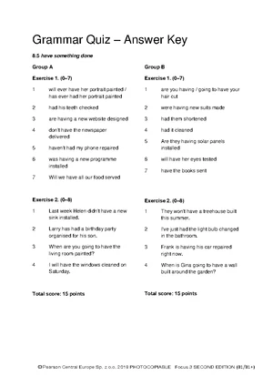 Focus 3 2E Vocabulary Quiz - Unit 8, Group A Evaluation - Studocu