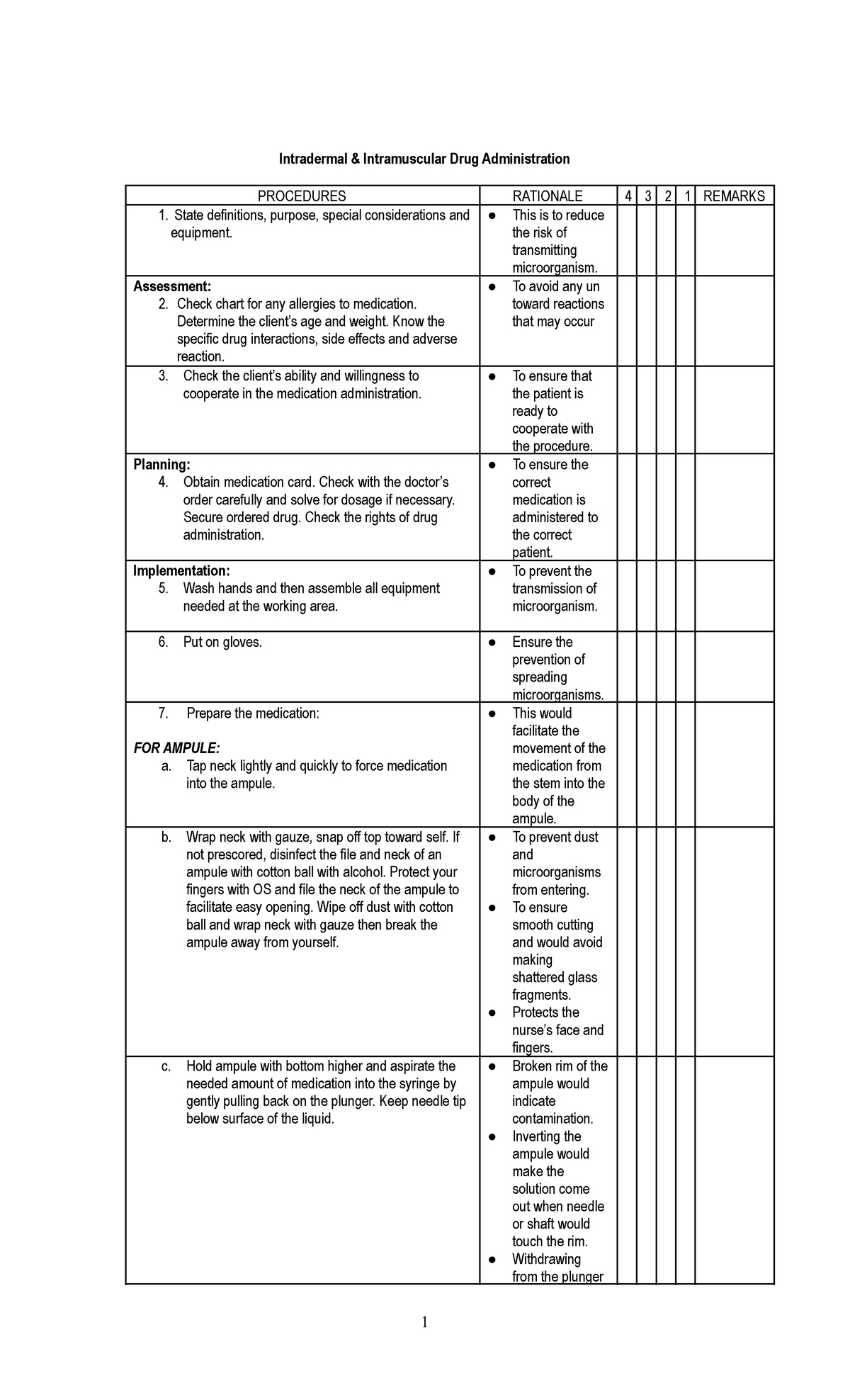 Nursing - IM & ID Drug Admin Procedures with Rationale - Studocu