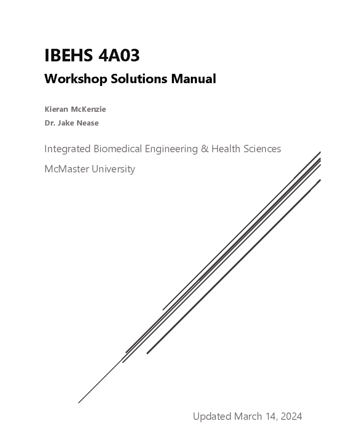 IBEHS 4A03 Workshop Solutions Manual: Controller Design & Synthesis ...