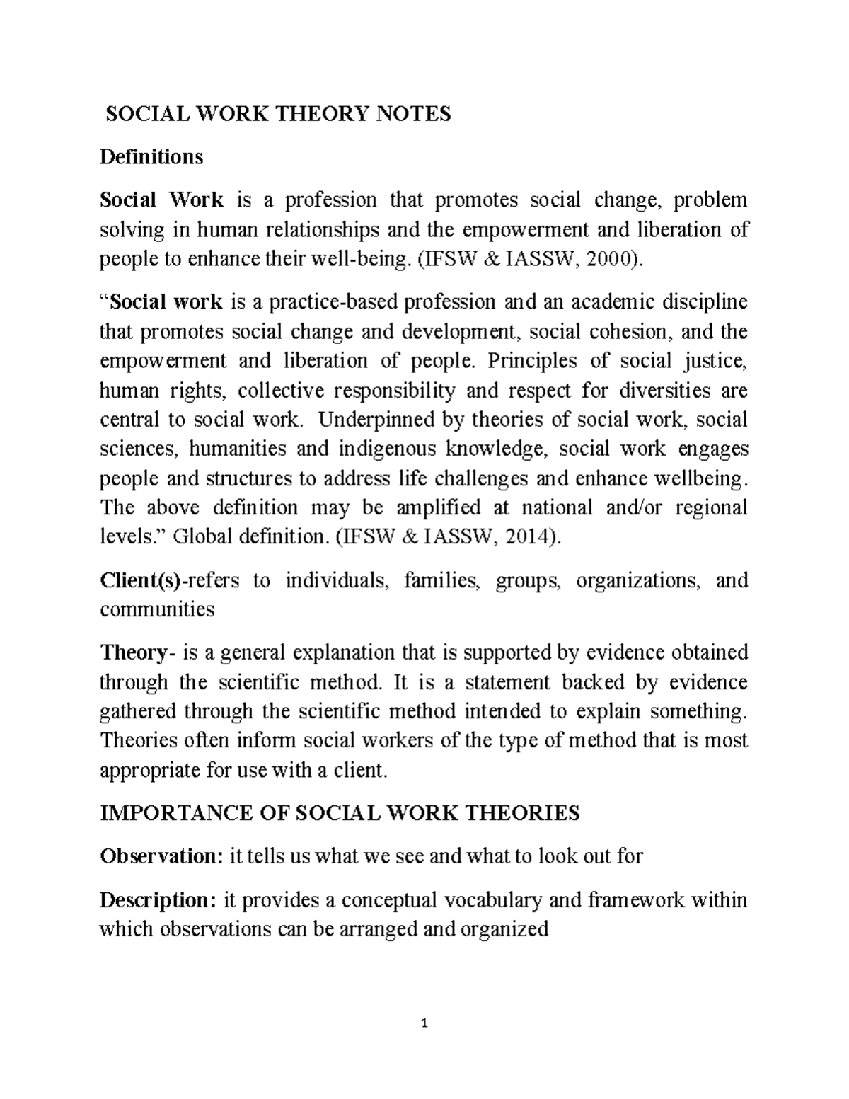 SOCIAL WORK THEORIES NOTES: Key Concepts and Applications - Studocu