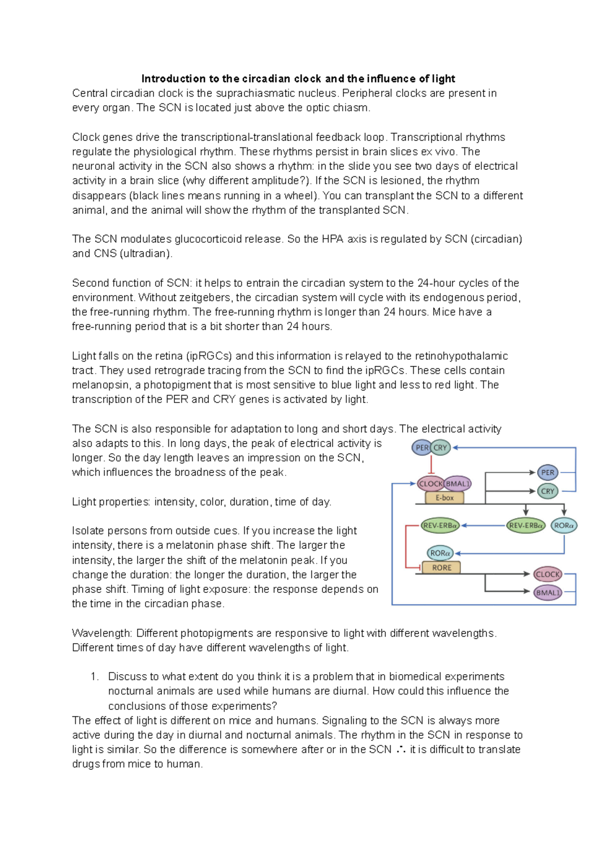 Circadian Rhythm Week Lecture Notes (Course Code: CRW 101) - Studeersnel