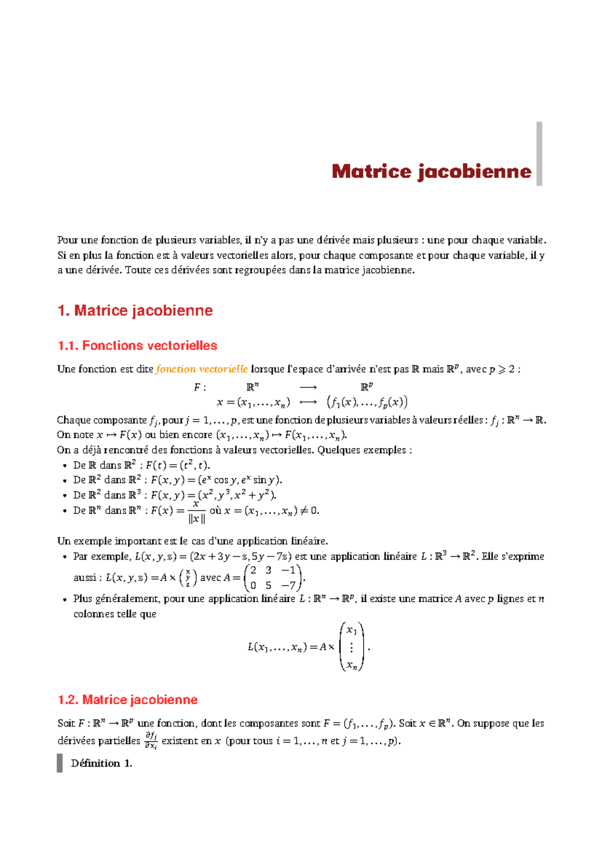 Matrice Jacobienne : Cours de Mathématiques et Fonctions Vectorielles ...