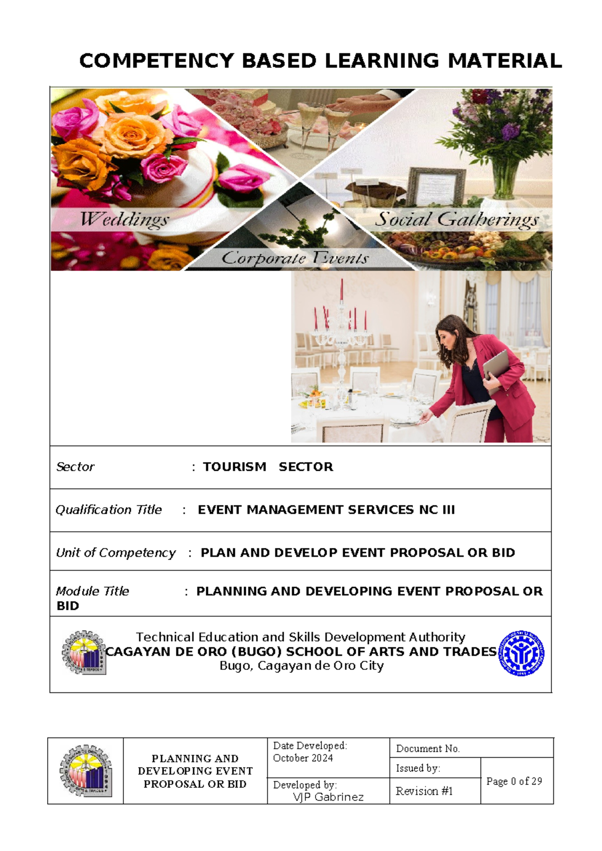CBLM- EVMS NC III: Planning & Developing Event Proposals and Bids - Studocu