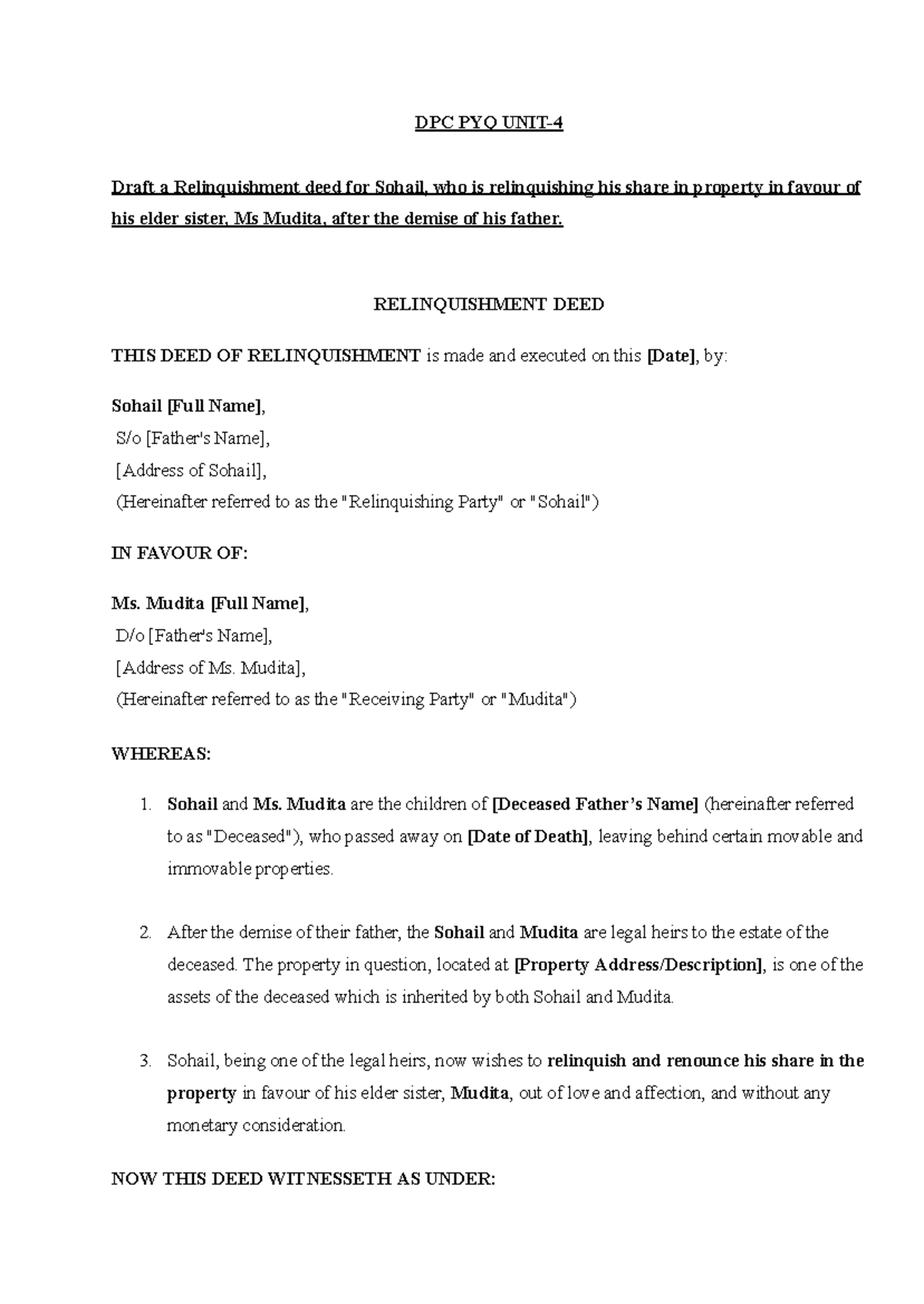 DPC PYQ UNIT-4: Legal Drafting Notes and Samples - Studocu