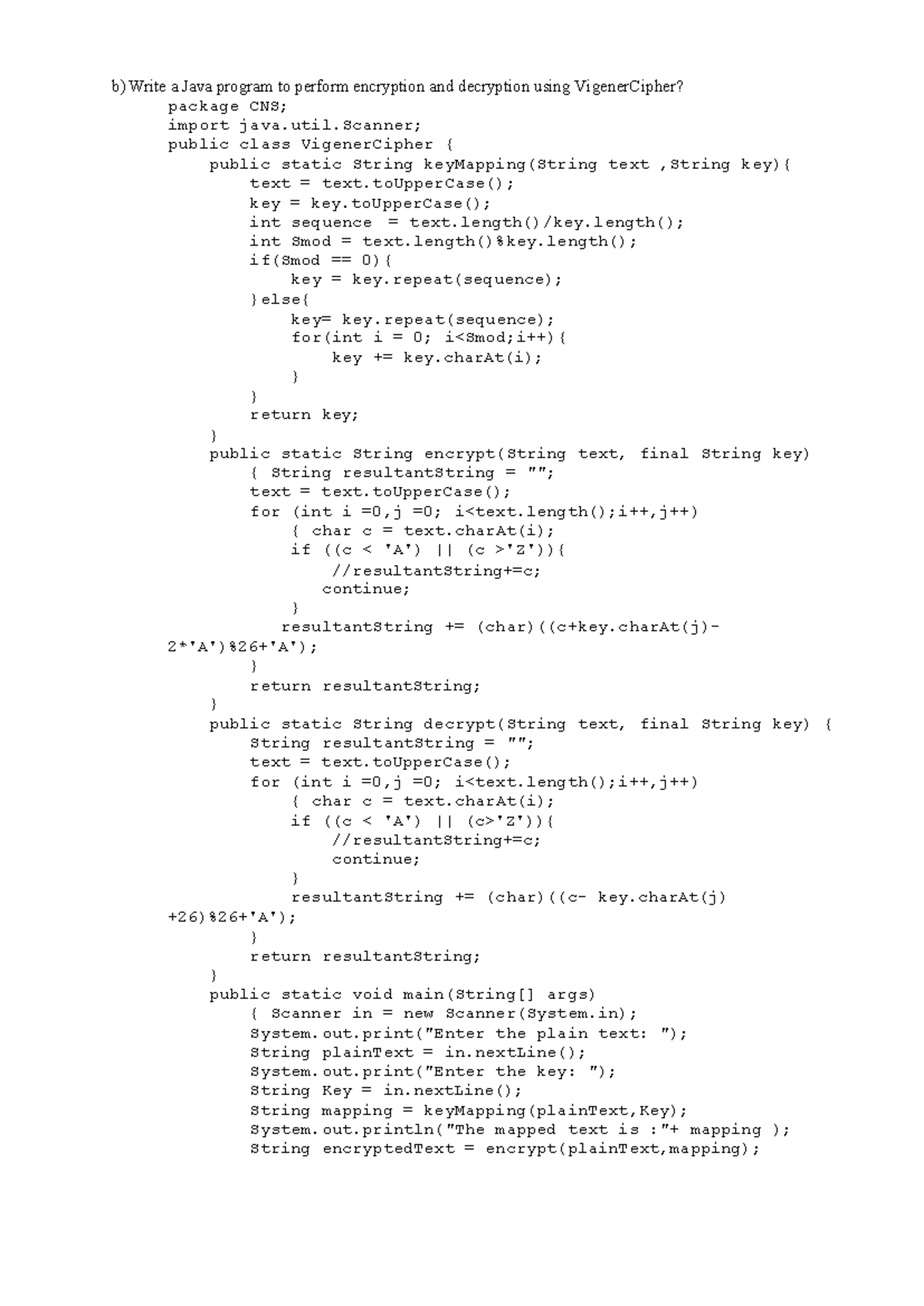 Vigener Cipher - Java Program for Encryption & Decryption - Studocu