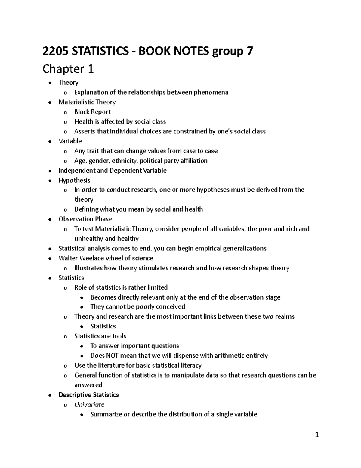 2205 Statistics Notes: Chapters 1-6 Summary and Insights - Studocu