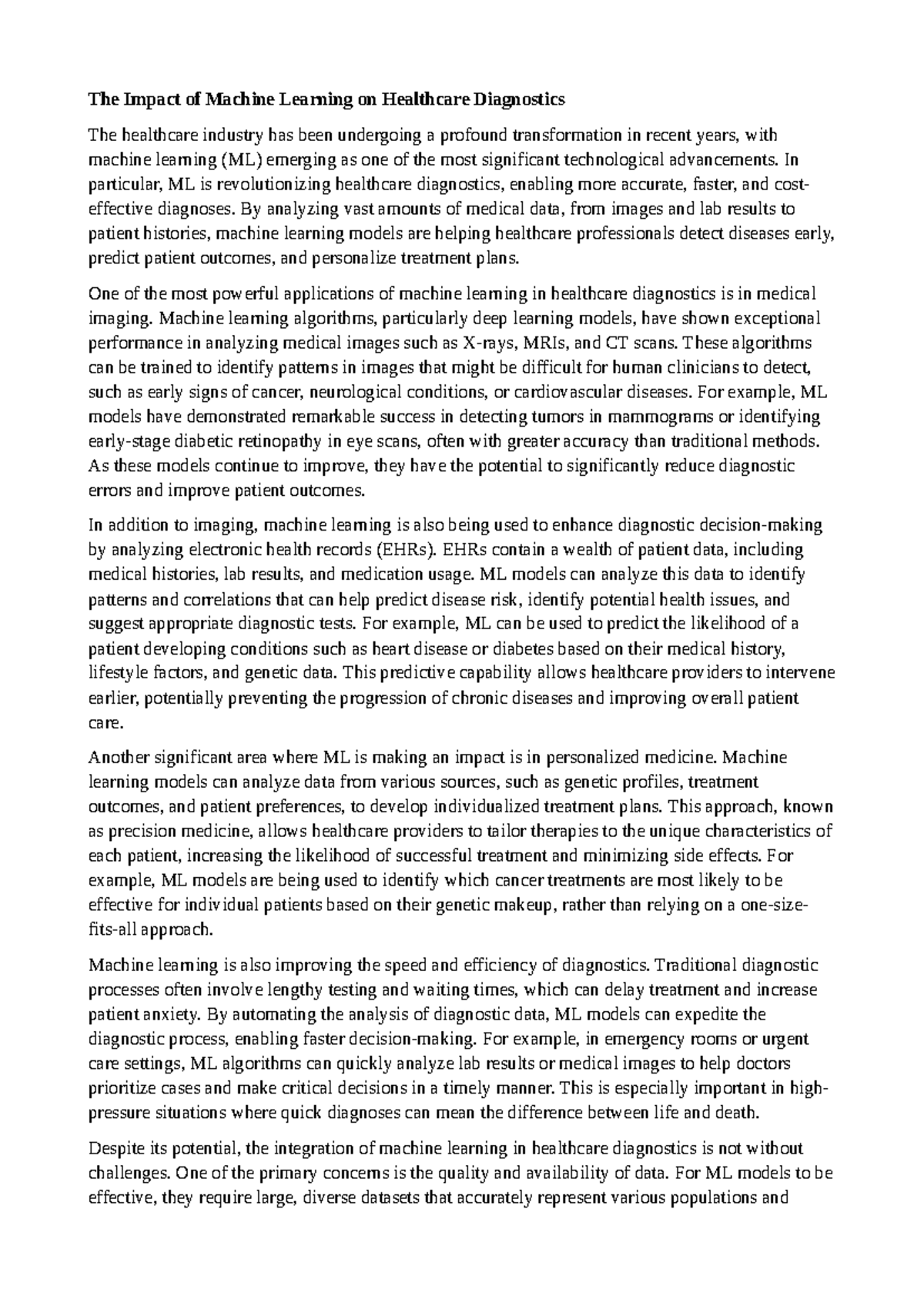 The Role of ML in Healthcare Diagnostics: Transformations & Challenges ...