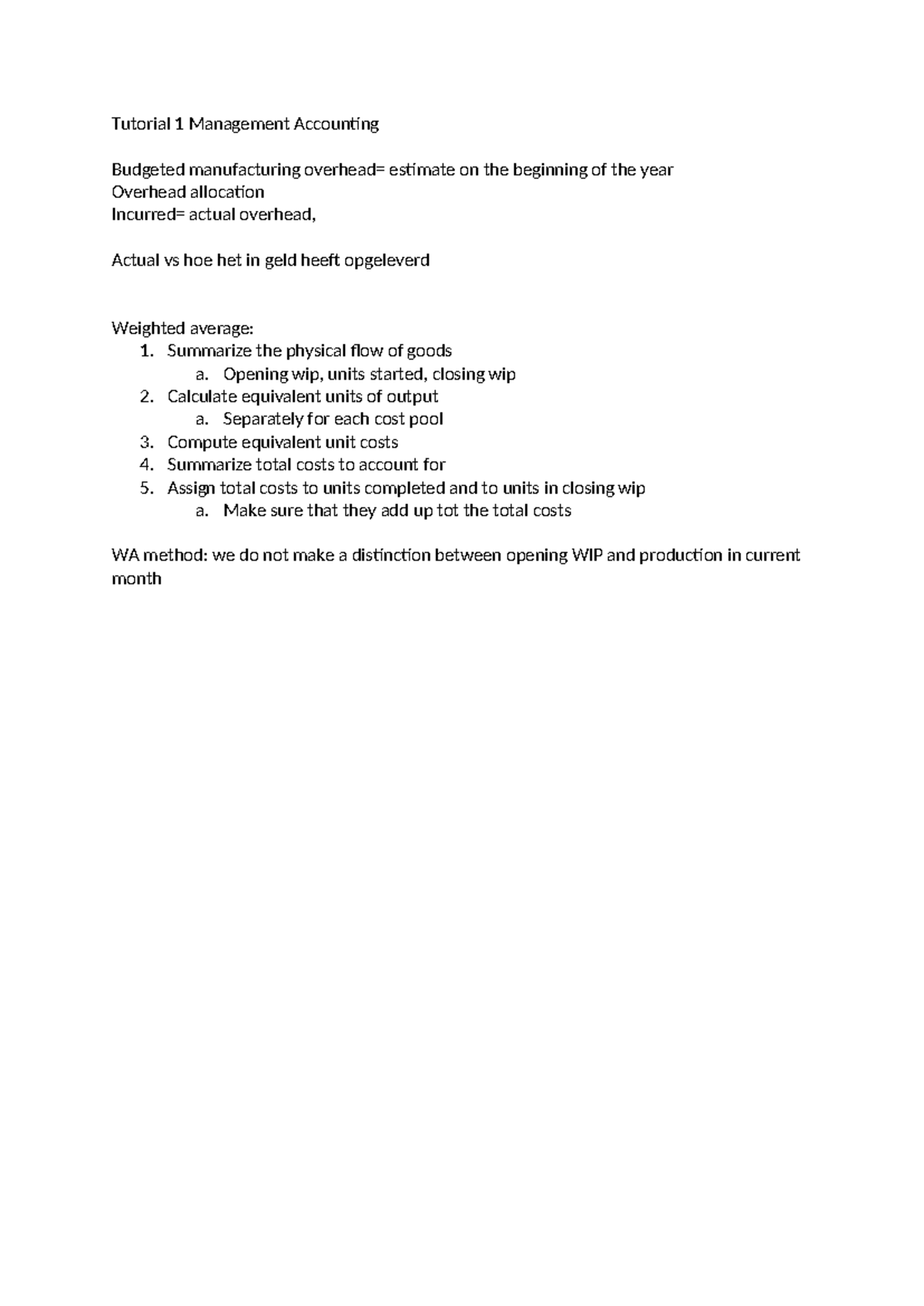 Tutorial 1: Management Accounting - Overhead Allocation & WA Method ...
