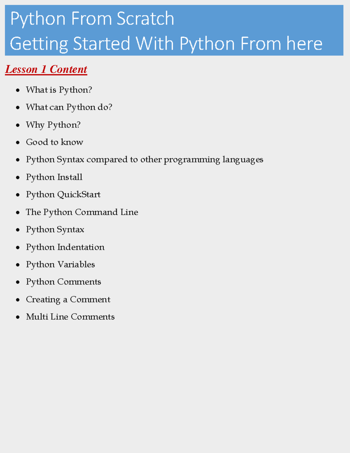Python Introduction Lesson 1: Basics and Syntax Overview - Studocu