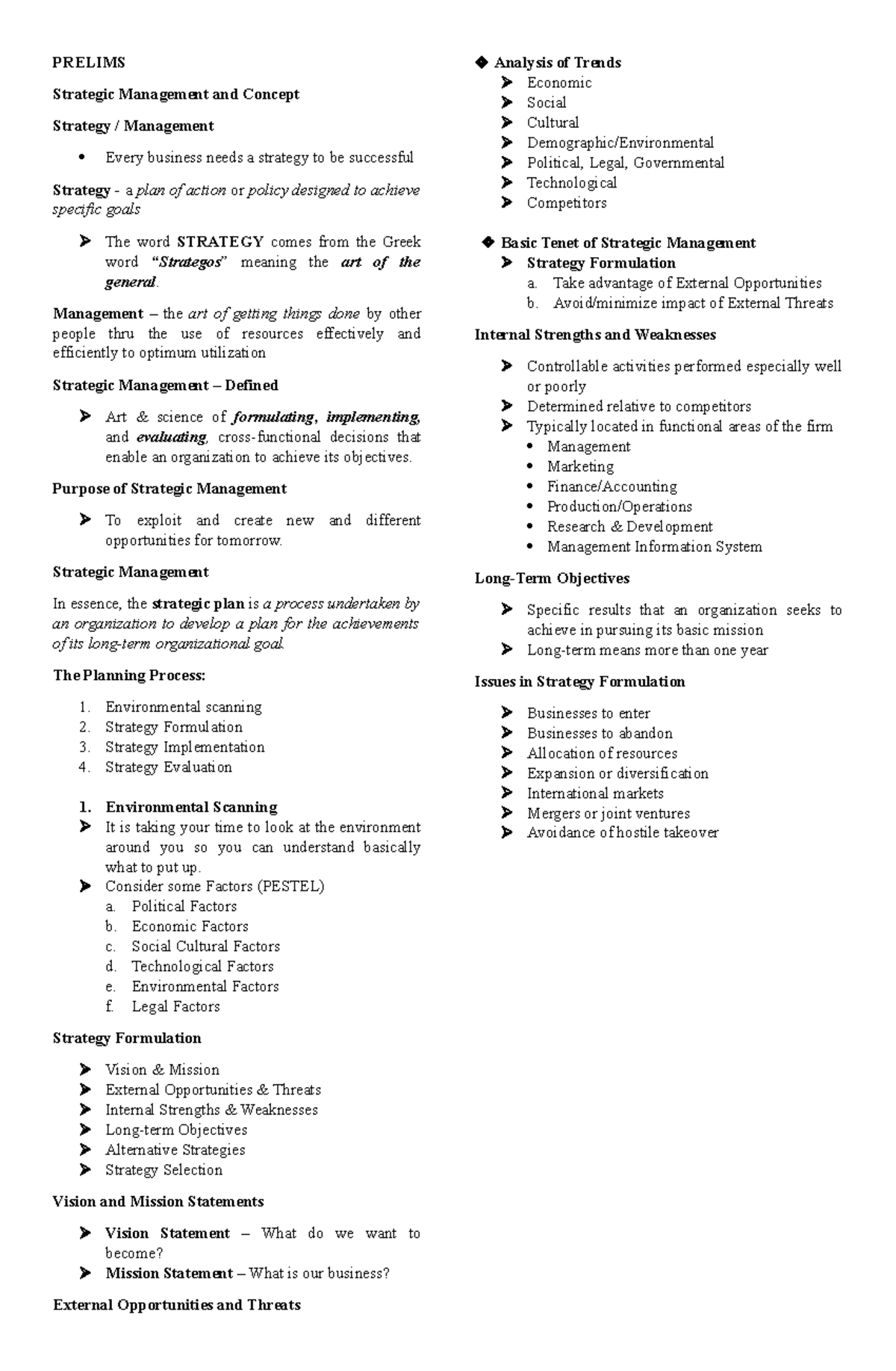 SM Prelims Study Guide: Strategic Management Concepts and Processes ...