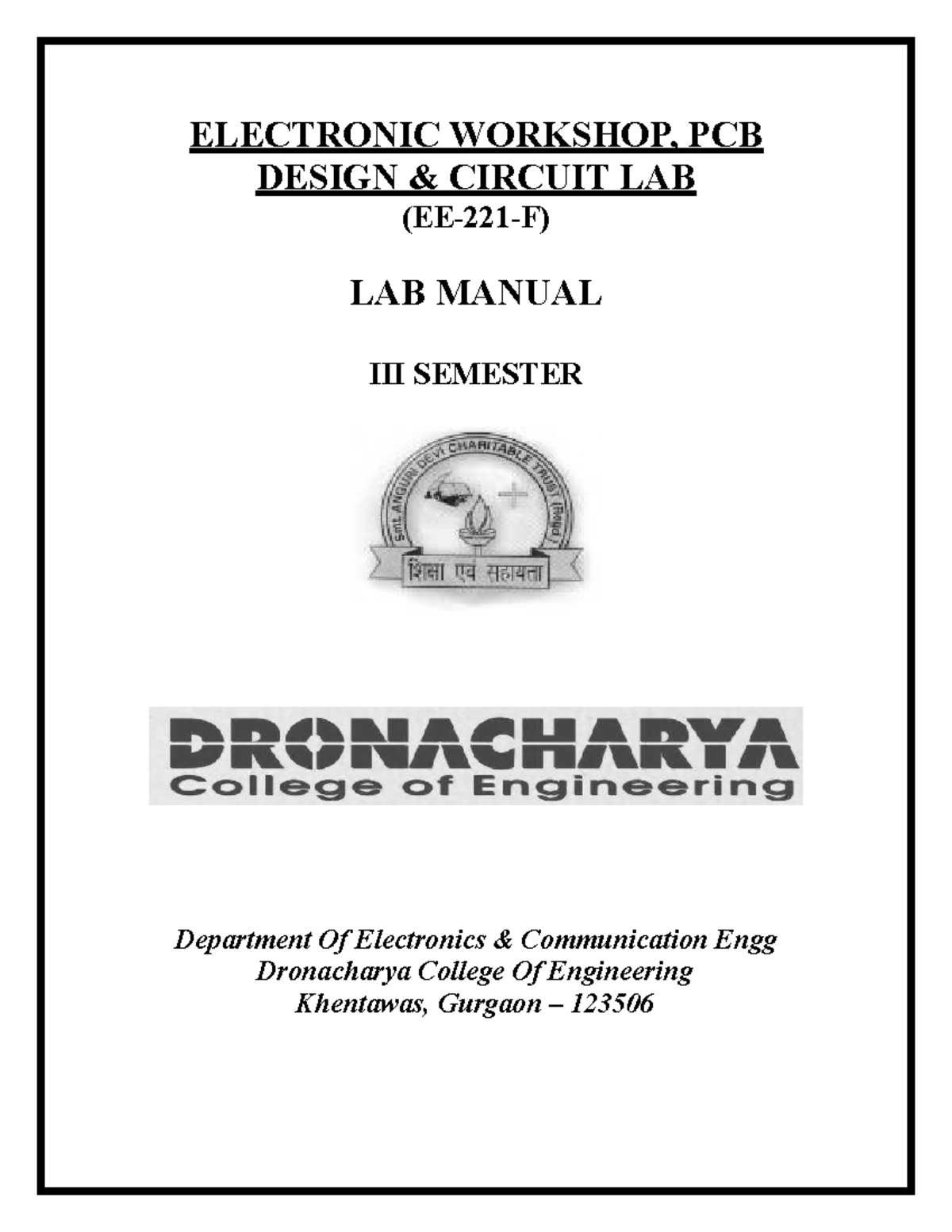 Pcb lab manual IIISem ECE - ELECTRONIC WORKSHOP, PCB DESIGN & CIRCUIT ...