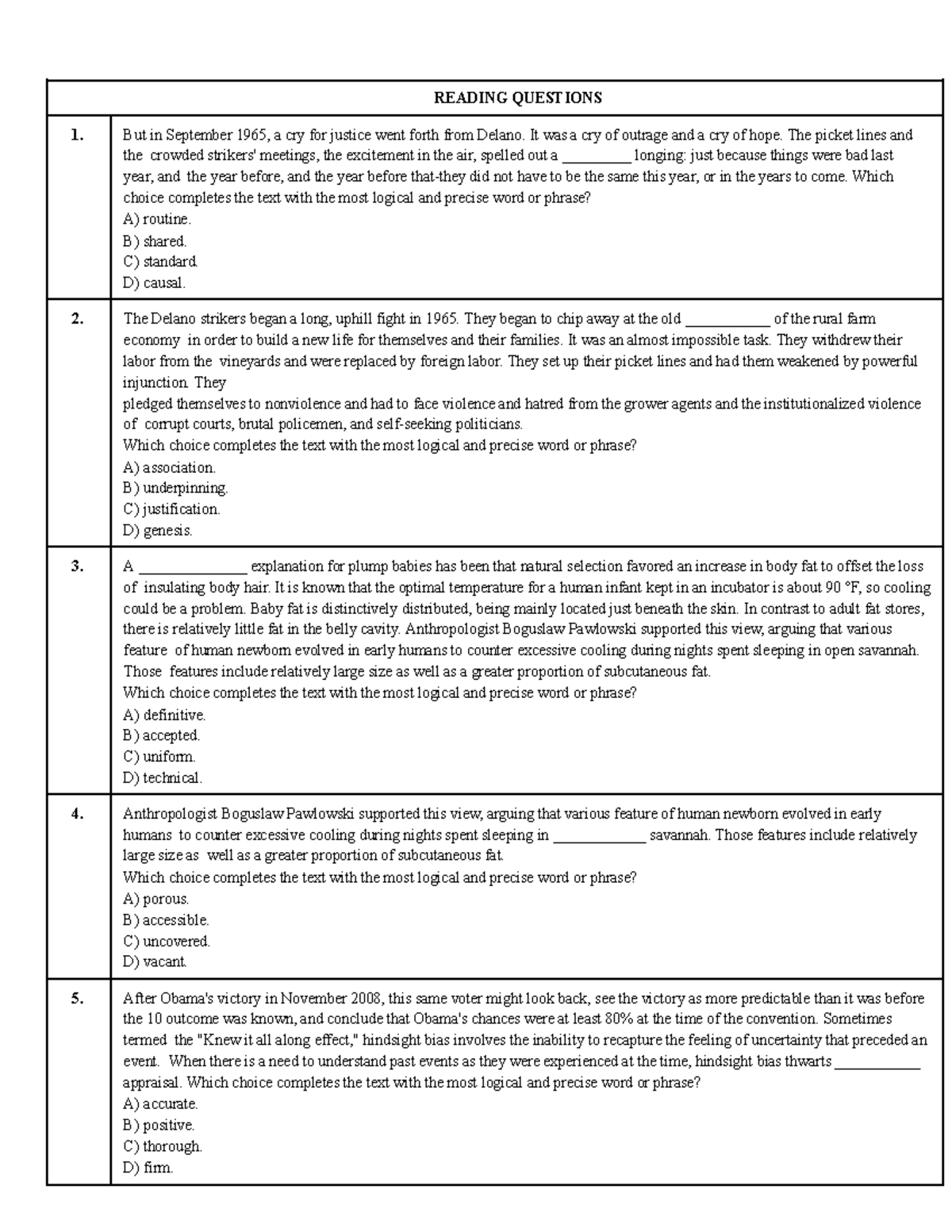 DSAT Reading Practice Questions and Answers - Studocu