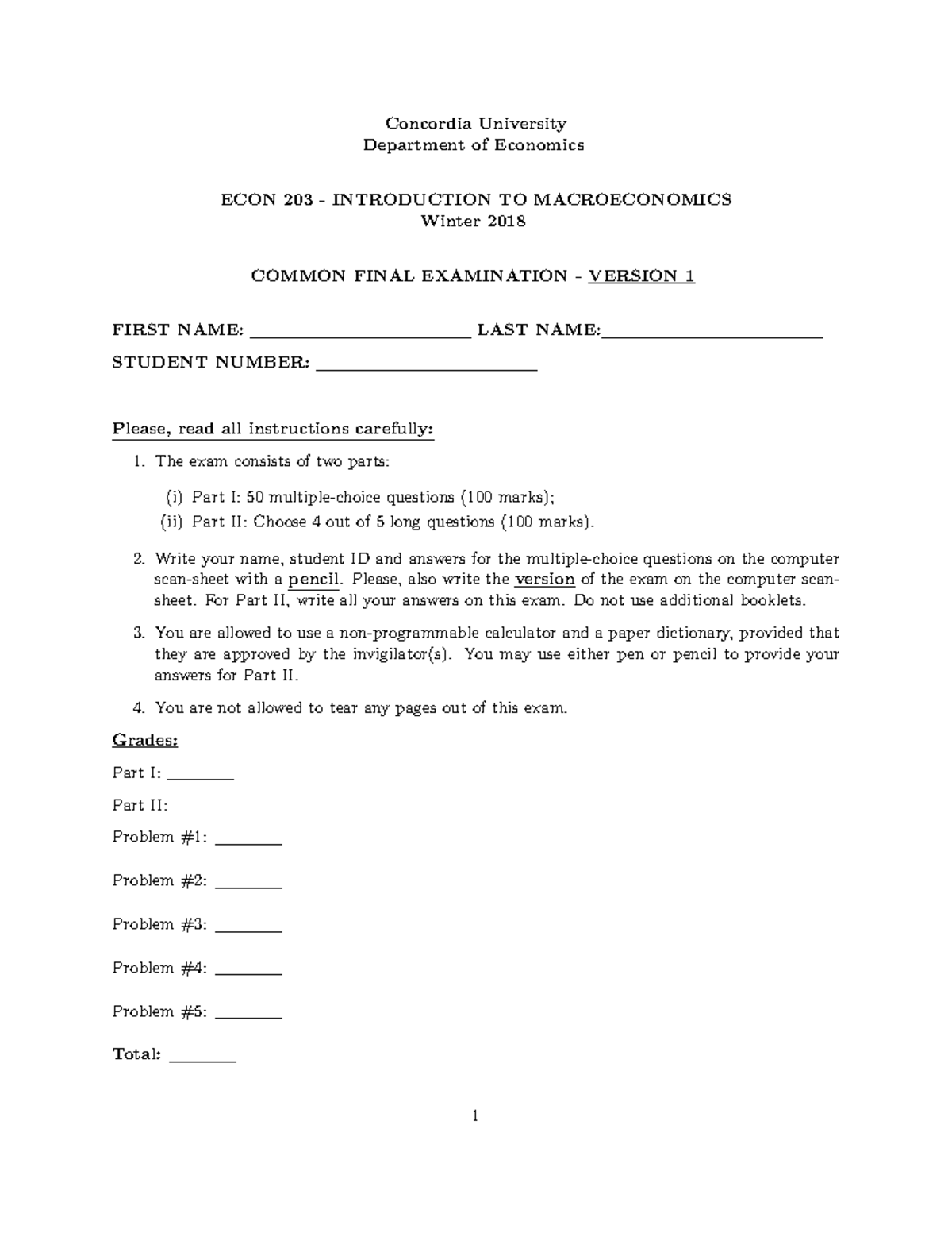 ECON 203 - Final Exam Q&A (Winter 2018) - Macroeconomics Review - Studocu