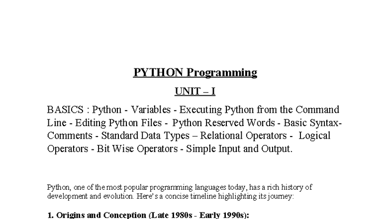 PYTHON Programming UNIT I: Basics, Variables, and Syntax Notes - Studocu