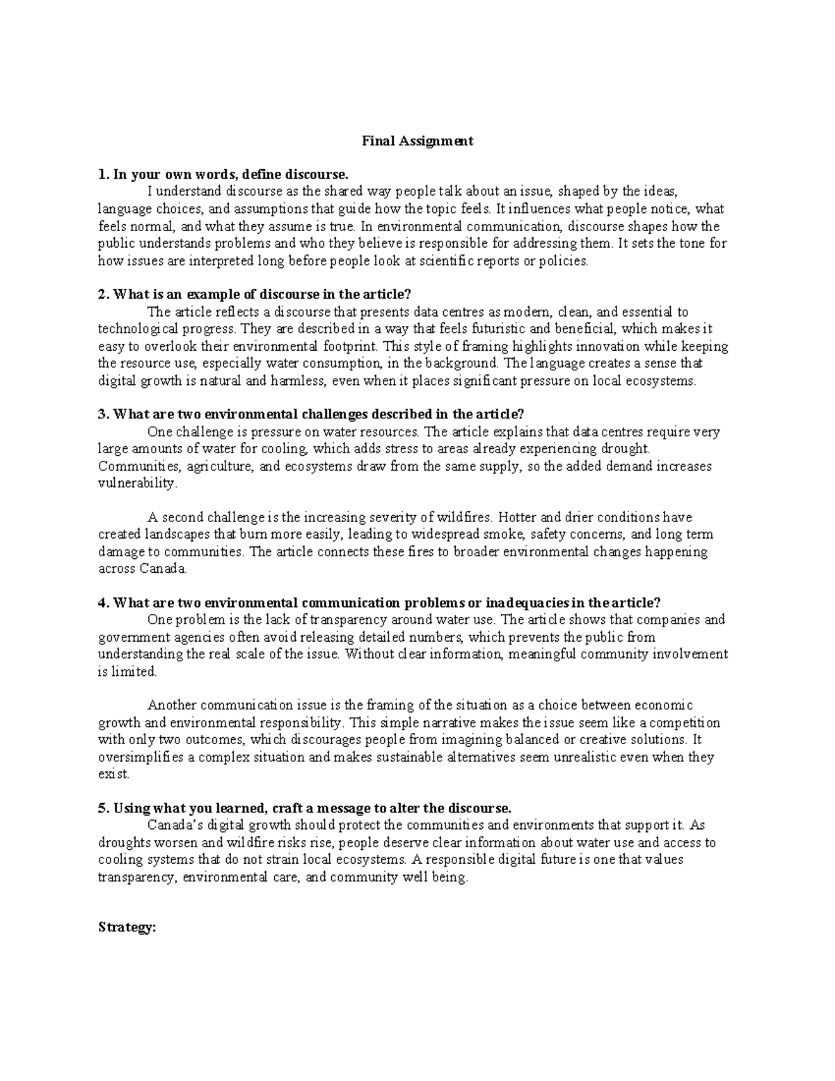 Eco Final Assignment: Discourse in Environmental Communication - Studocu