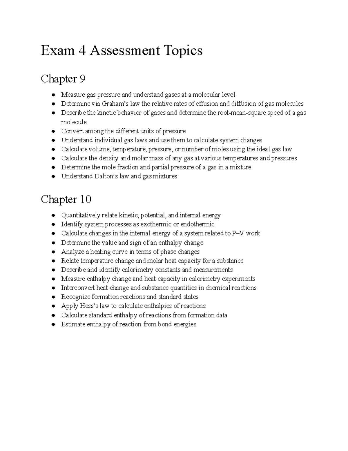 Chem 101 Exam 4 - Key Topics on Gas Laws & Thermodynamics - Studocu