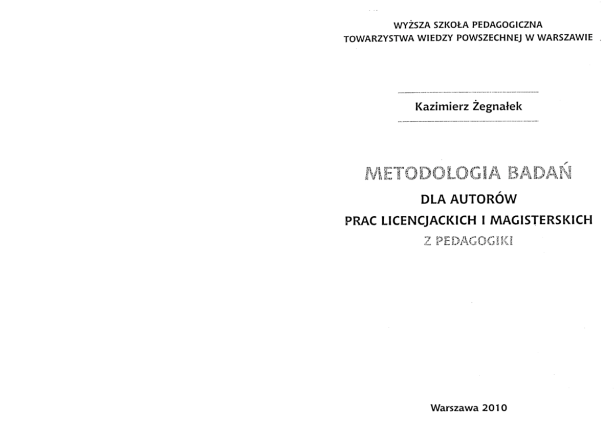 Żegnałek K - Metodologia badań dla autorów prac magisterskich i