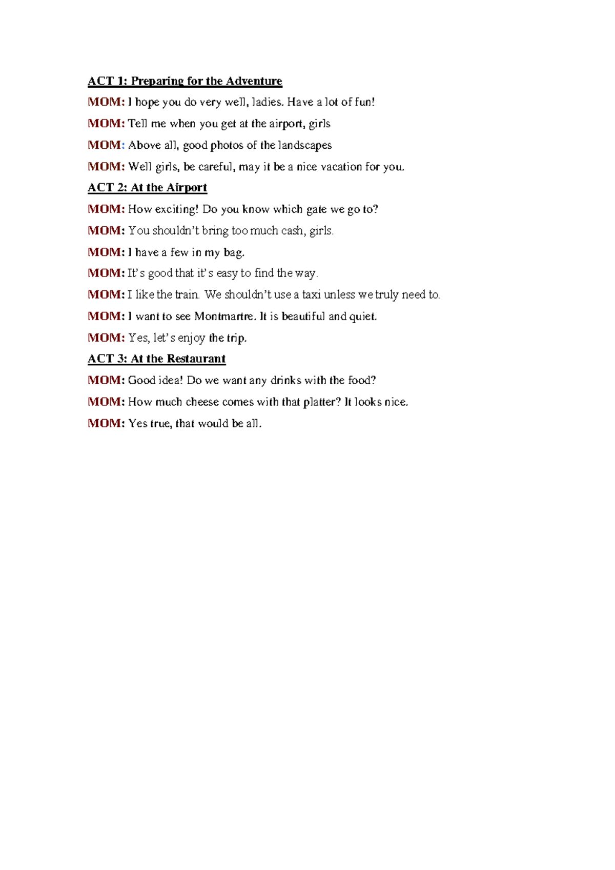 ACT 1-3: Dialogues for English Conversation Practice - Studocu