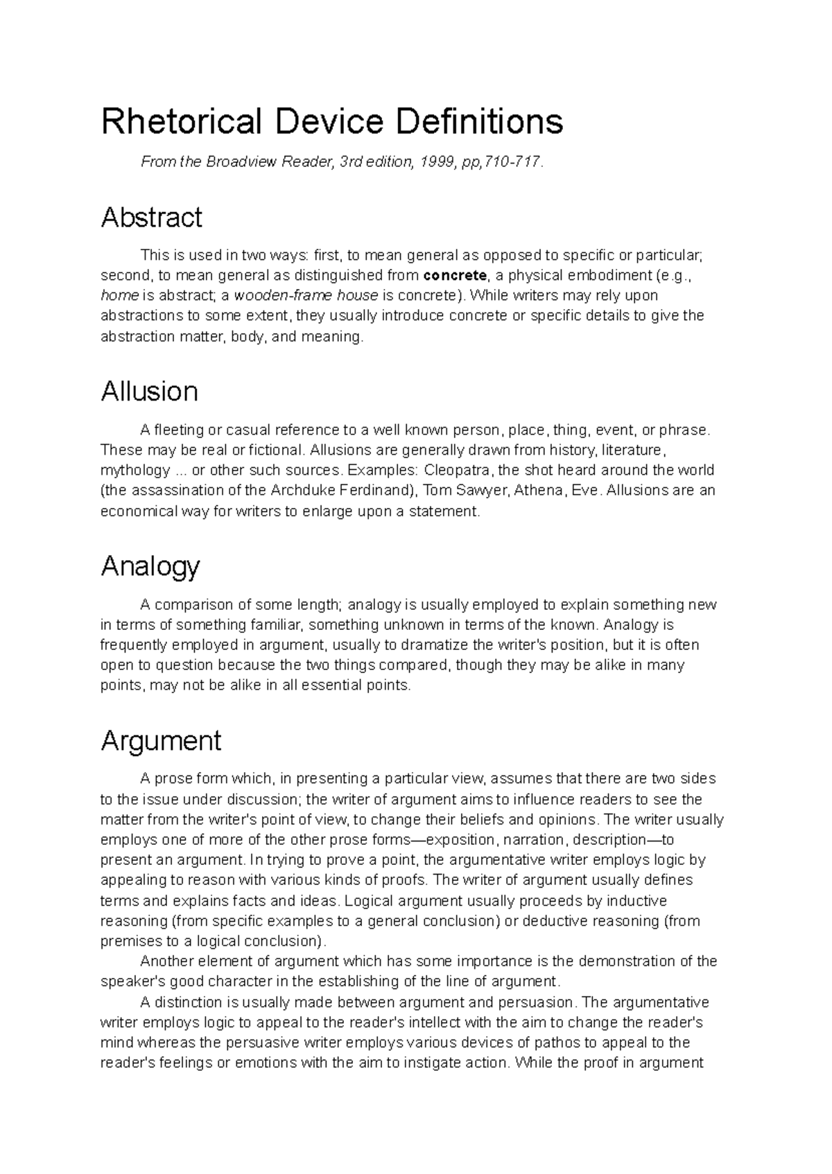 Rhetorical Devices Overview: Definitions and Examples from Broadview ...