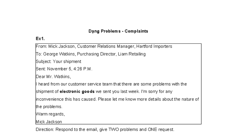 Nguyen Lesson 5 - Customer Complaints & Responses Ex1 - Studocu